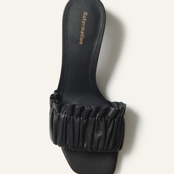 Reformation Shereen Ruched Block Heel Mules Black Size 6 - Picture 2 of 7